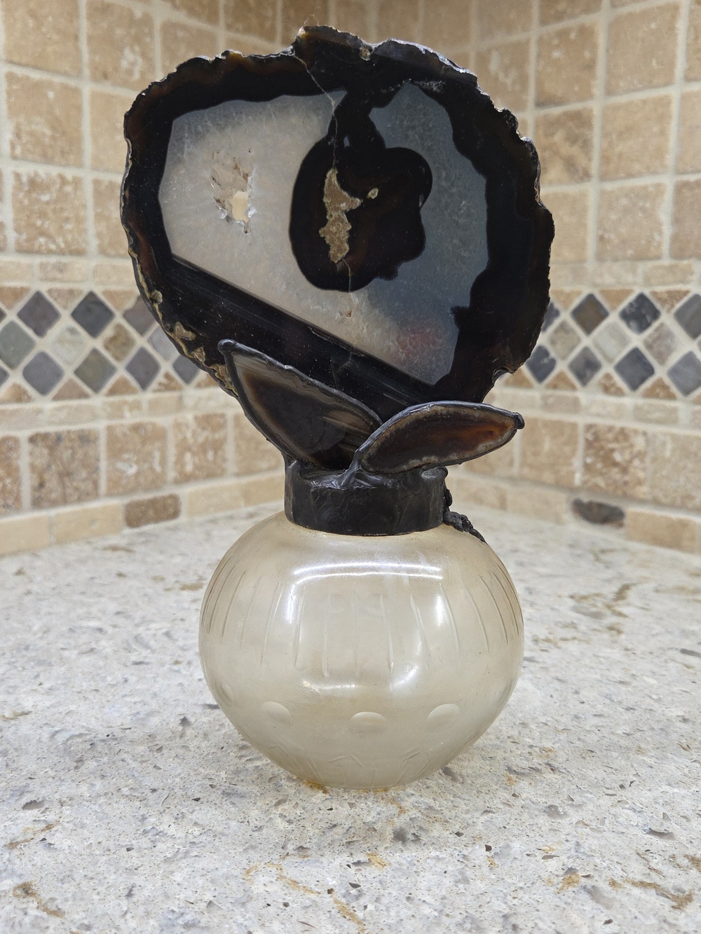 Geode Agate Decorative Accent with Glass Base